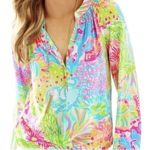 Lilly Pulitzer Elsa Blouse Size Medium in Lovers Coral Print